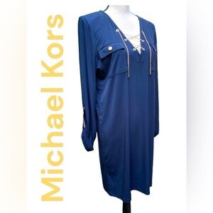 Michael Michael Kors-XL navy pullover dress. Gold details. 3/4 sleeve. EUC!